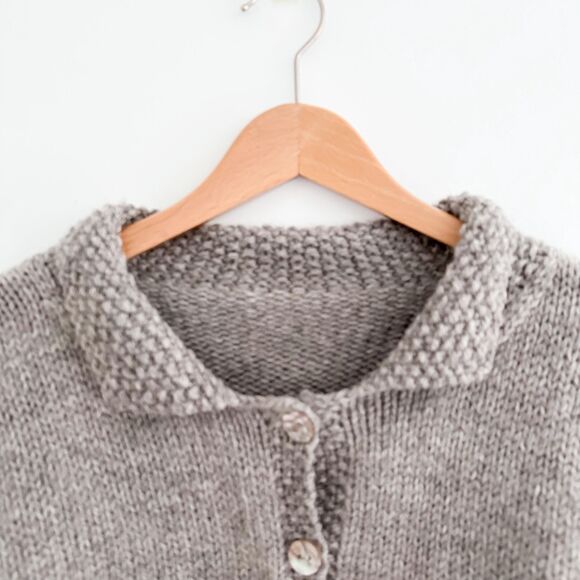 Hand Knit Taupe Cardigan Sweater Button Front Chunky Wool Knit Size S/M - Picture 2 of 9